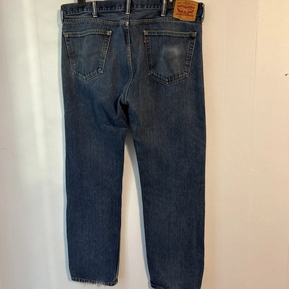 Levis‎ 505 Regular Fit Straight Leg Mens Jeans Blue Medium Wash 40x34 Distressed